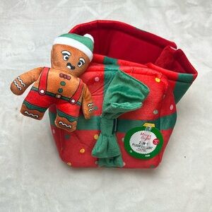 Merry & Bright 2-IN-1 Christmas Present Gingerbread Squeaky Dog Toy